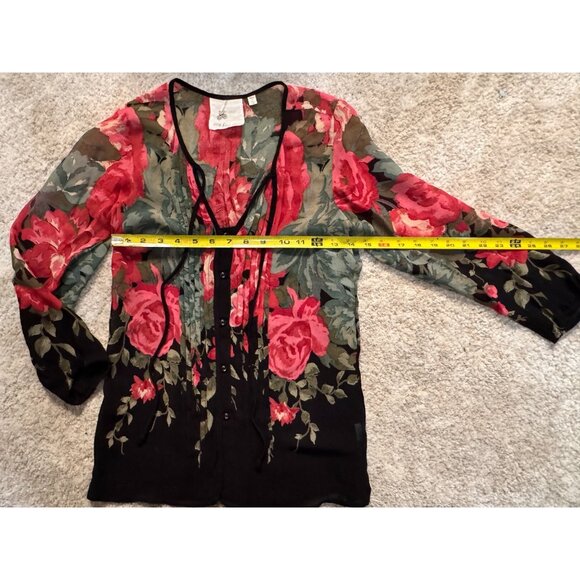 Anthropologie One Fine Day Sheer Floral Blouse Sz XS Button Front Romantic Boho - Picture 14 of 16